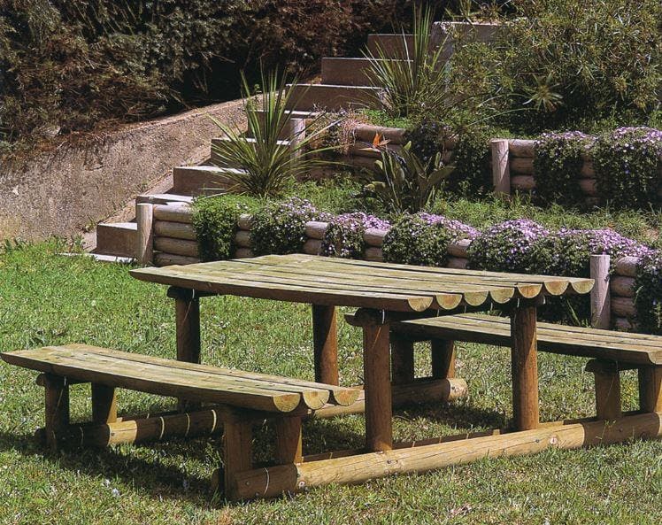 Table With Benches Made from Tree Trunks